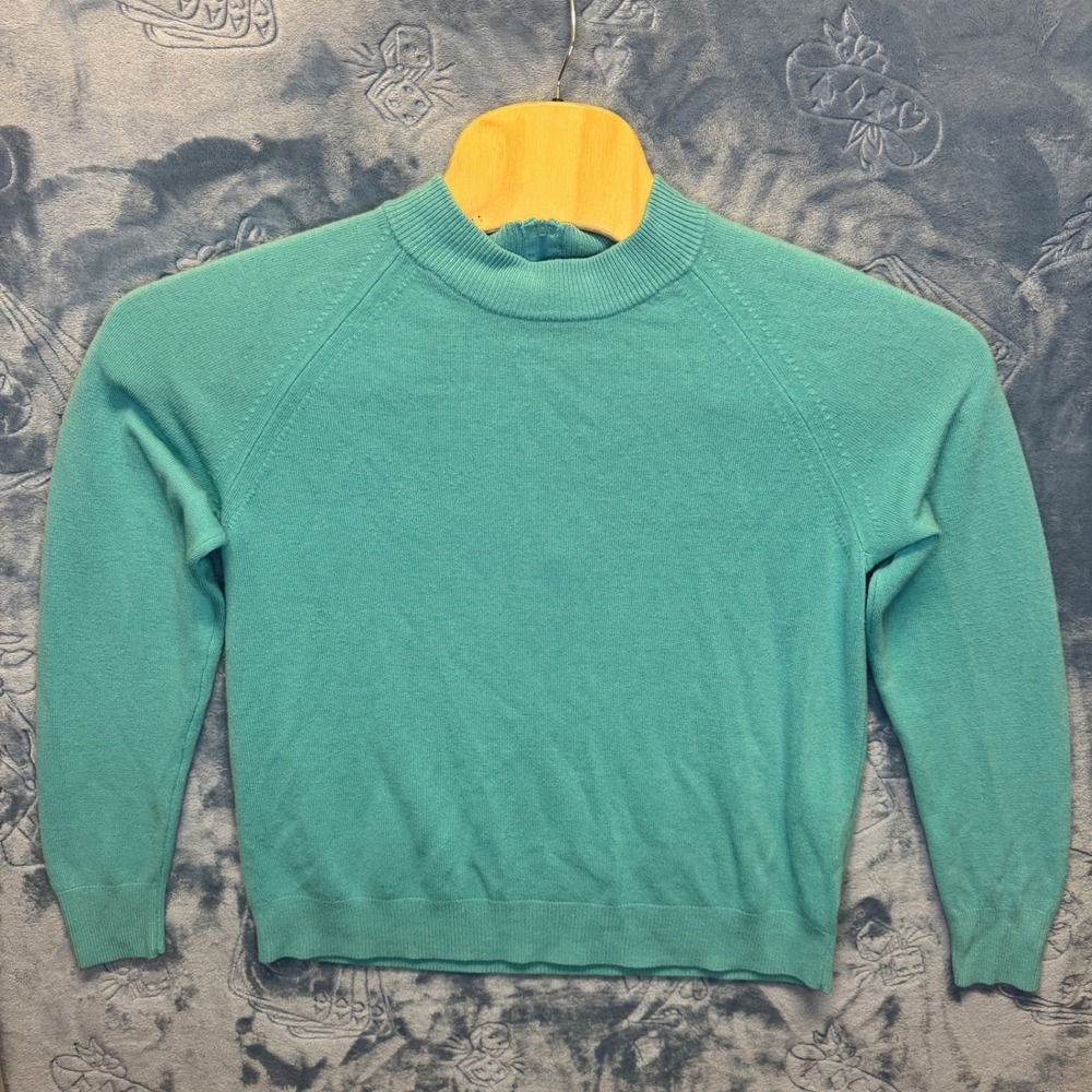 1827 | White Stag Mock Neck Back Zip Raglan Knit Sweater Teal Dream Women L